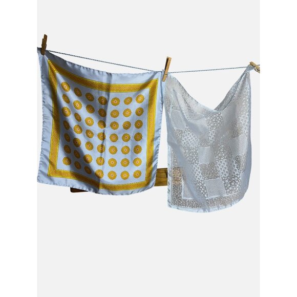 Blue Scarves Bundle of 2 Square Sheer Classic Preppy Feminine Womens - Picture 1 of 6